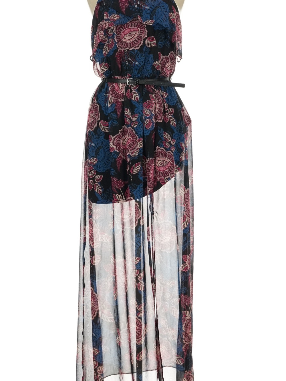 IZ Byer Floral Halter Belted Maxi Dress Size M